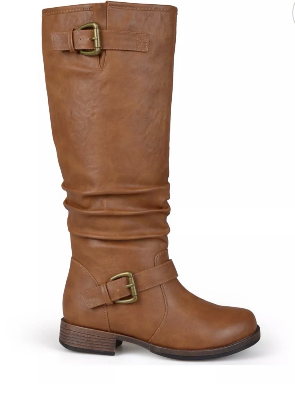 Journee Collection Cognac Tan Slouch Knee-High Buckle Boots